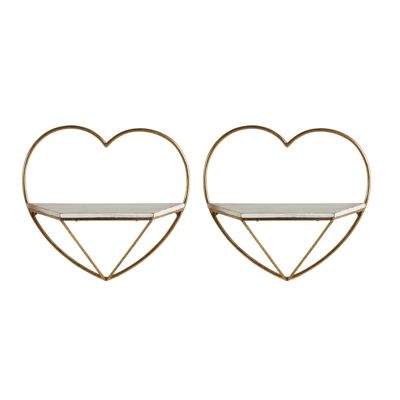 Set of 2 Heart Floating Metal Wall Shelf, Gold Frame Minimalist Decor