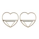  Set of 2 Heart Floating Metal Wall Shelf, Gold Frame Minimalist Decor 14"L x 5.5"W x 12.5"H