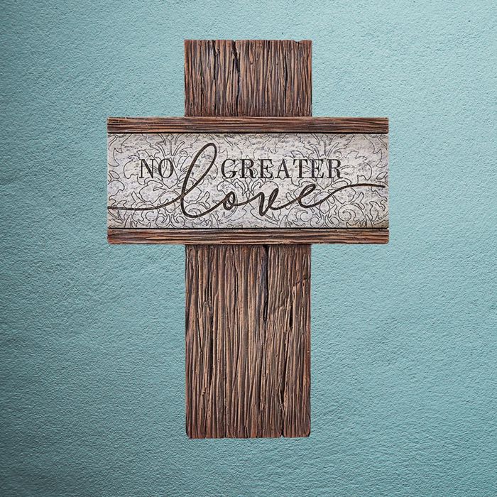No Greater Love Sculpted Resin Hanging Home Church or Office Wall Cross | 8"
