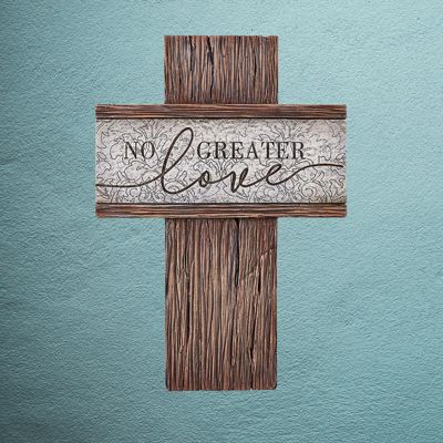 No Greater Love Sculpted Resin Hanging Home Church or Office Wall Cross | 8"