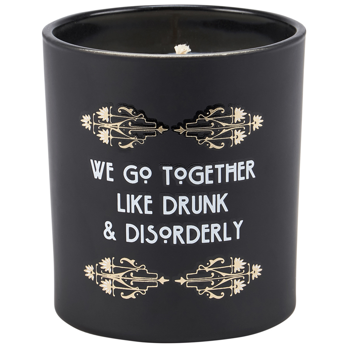 Gin Scented Art Deco Soy Candle | We Go Together Like Drunk And Disorderly Jar Candle | Gold Accents Matte Black Glass | 35hrs Burn Time