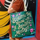 A Beautiful Day Begins With A Beautiful Mindset Floral Market Tote Bag | Daily Shopping Bag | Large Market Shopper Totes with Cute Designs and Sayings | Daily Shopping Storage Bag