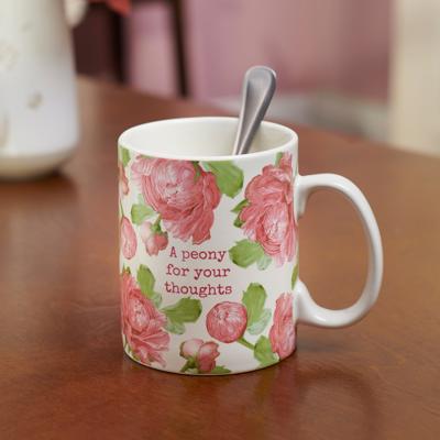 A Peony For Your Thoughts Pink Peonies Mug | Flower Stoneware Coffee Tea Cup | 20 oz