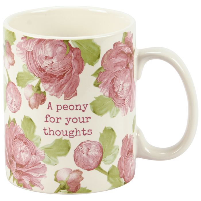 A Peony For Your Thoughts Pink Peonies Mug | Flower Stoneware Coffee Tea Cup | 20 oz