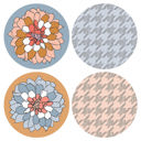  Achieve Ceramic Coaster Set | Set of 4 Floral & Houndstooth Design Beverage Coasters