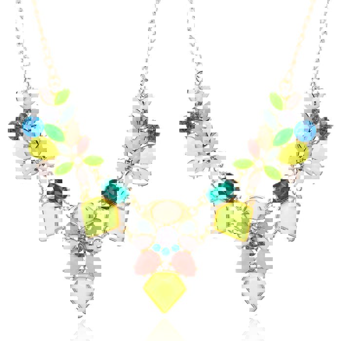 Aggressively Springy Statement Necklace in Happy Yellow, Pink, Blue and Gold