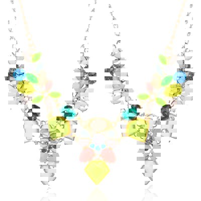 Aggressively Springy Statement Necklace in Happy Yellow, Pink, Blue and Gold