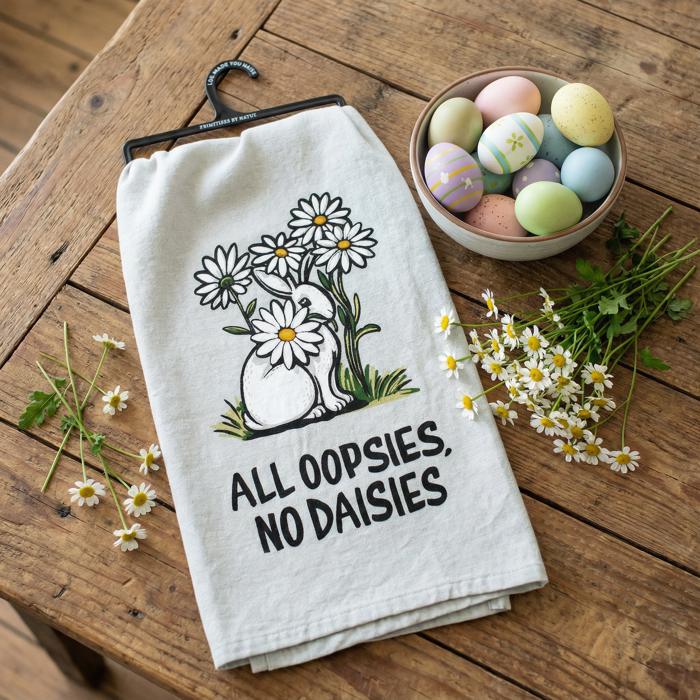 All Oopsies No Daisies Kitchen Towel | Cotton Hand Tea Dish Cloth | 28" x 28"