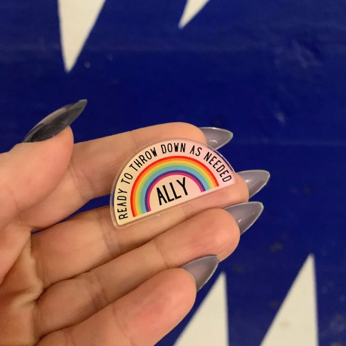 Ally Ready to Throw Down LGBTQ Rainbow Acrylic Lapel Pin Brooch