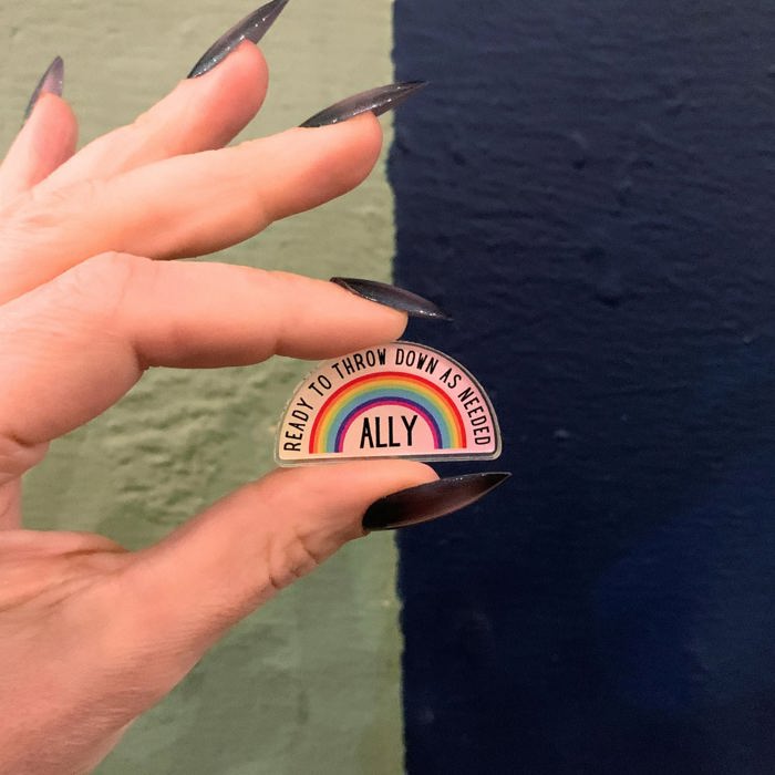 Ally Ready to Throw Down LGBTQ Rainbow Acrylic Lapel Pin Brooch