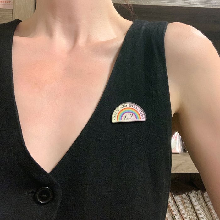 Ally Ready to Throw Down LGBTQ Rainbow Acrylic Lapel Pin Brooch