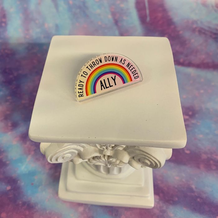 Ally Ready to Throw Down LGBTQ Rainbow Acrylic Lapel Pin Brooch