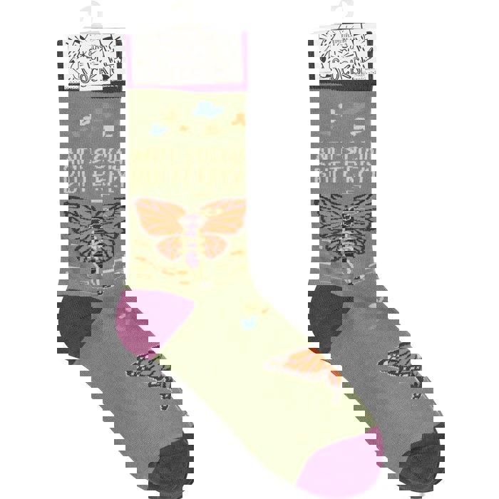 Anti-Social Butterfly Funny Socks in Purple | Unisex