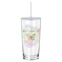  Anti-Social Butterfly Glass Tumbler with Straw | Iced Coffee or Cocktail Glass | 20oz