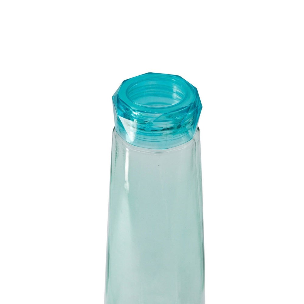 Glass Gem Water Bottle in Aqua Blue | 16 oz | Faceted Glass Diamond Shape