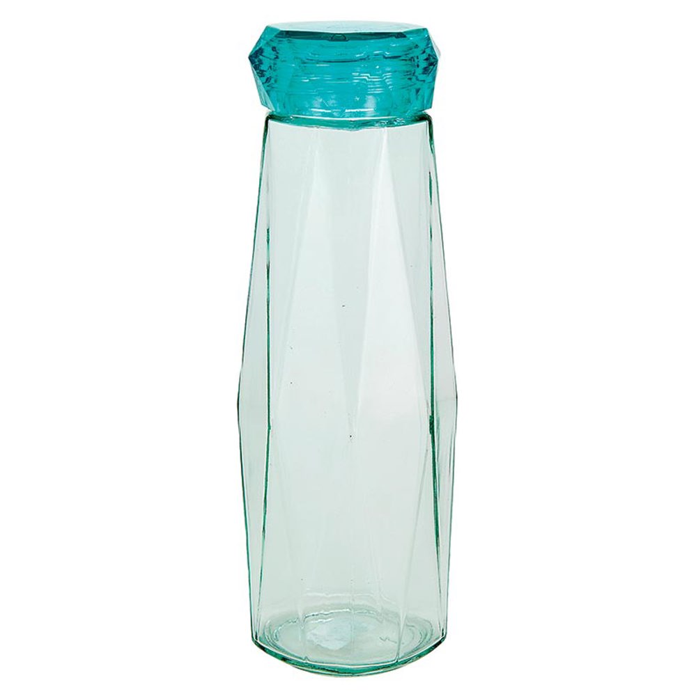 Glass Gem Water Bottle in Aqua Blue | 16 oz | Faceted Glass Diamond Shape