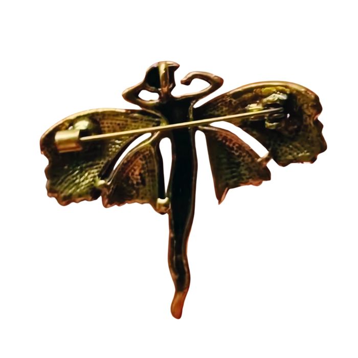 Art Nouveau Fairy Brooch | Vintage Enchanted Fairytale Pin 1.8" x 1.6"