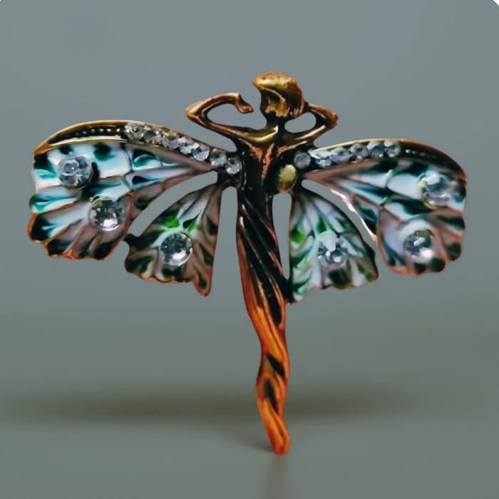 Art Nouveau Fairy Brooch | Vintage Enchanted Fairytale Pin 1.8" x 1.6"
