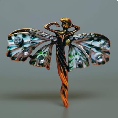 Art Nouveau Fairy Brooch | Vintage Enchanted Fairytale Pin 1.8" x 1.6"