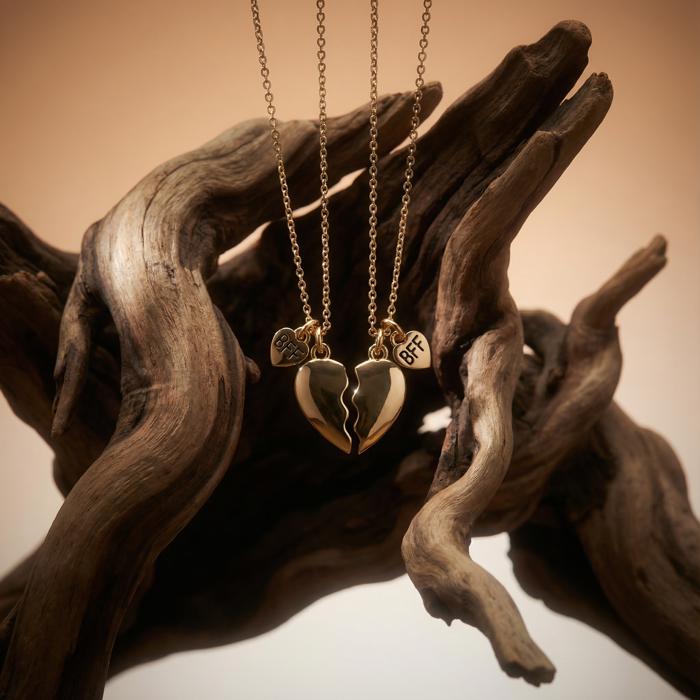 BFF Best Friends Necklaces | Friendship Heart Gold Tone Necklace | 8"