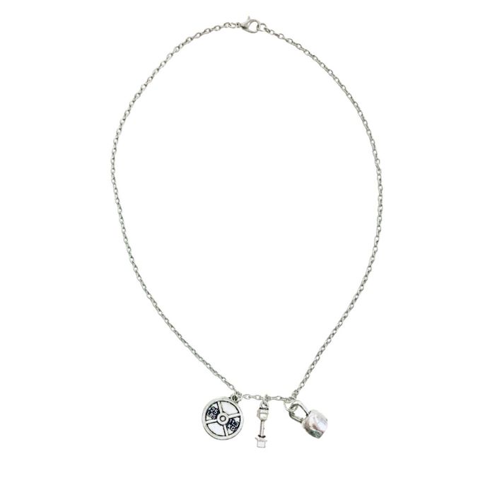 Badass Weightlifter Triple Charm Necklace in Silvertone | Fashion Jewelry Gift for Her