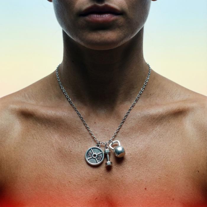 Badass Weightlifter Triple Charm Necklace in Silvertone | Fashion Jewelry Gift for Her