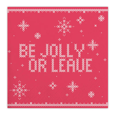 Be Jolly or Leave Christmas Beverage Napkins | Cocktail Beverage Party Napkin | 5" Square