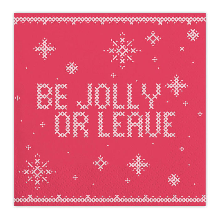Be Jolly or Leave Christmas Beverage Napkins Pack | Cocktail Beverage Party Napkin | 5" Square