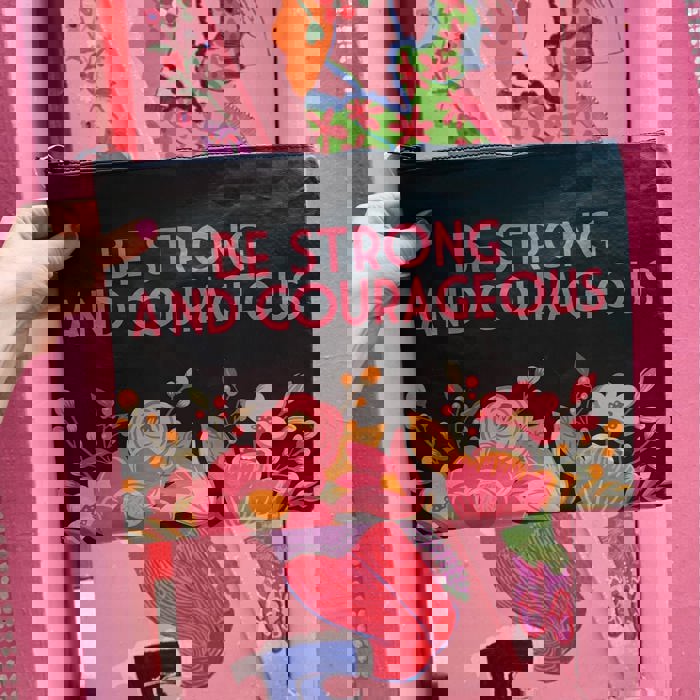 Be Strong And Courageous Zipper Folder | Double-sided Camo Pouch | 14.25" x 10"