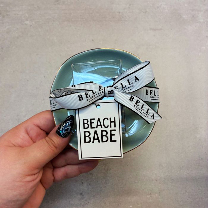 Beach Babe Sage Green Ceramic Tray with Makeup Sponge Gift Set | Cosmetic Giftable Beauty Tools Set