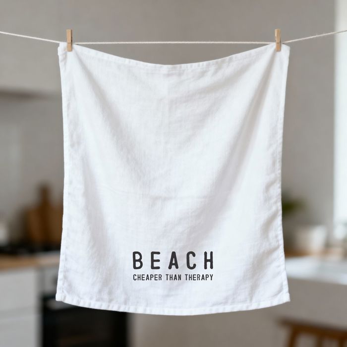 Beach Cheaper Than Therapy Tea Towel | Ultra Absorbent Kitchen Dish Cloth | 30'' sq