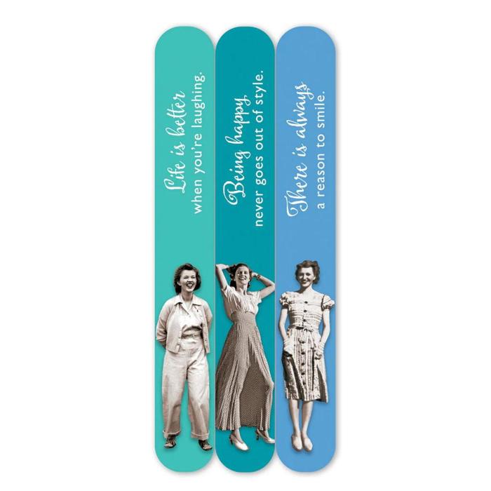 Being Happy Emery Boards Set of 3 Vintage-Inspired Nail Files SME21 | Positive Manicure Gift in Vinyl Case