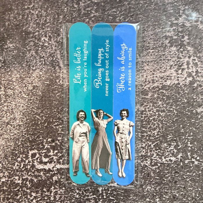 Being Happy Emery Boards Set of 3 Vintage-Inspired Nail Files SME21 | Positive Manicure Gift in Vinyl Case
