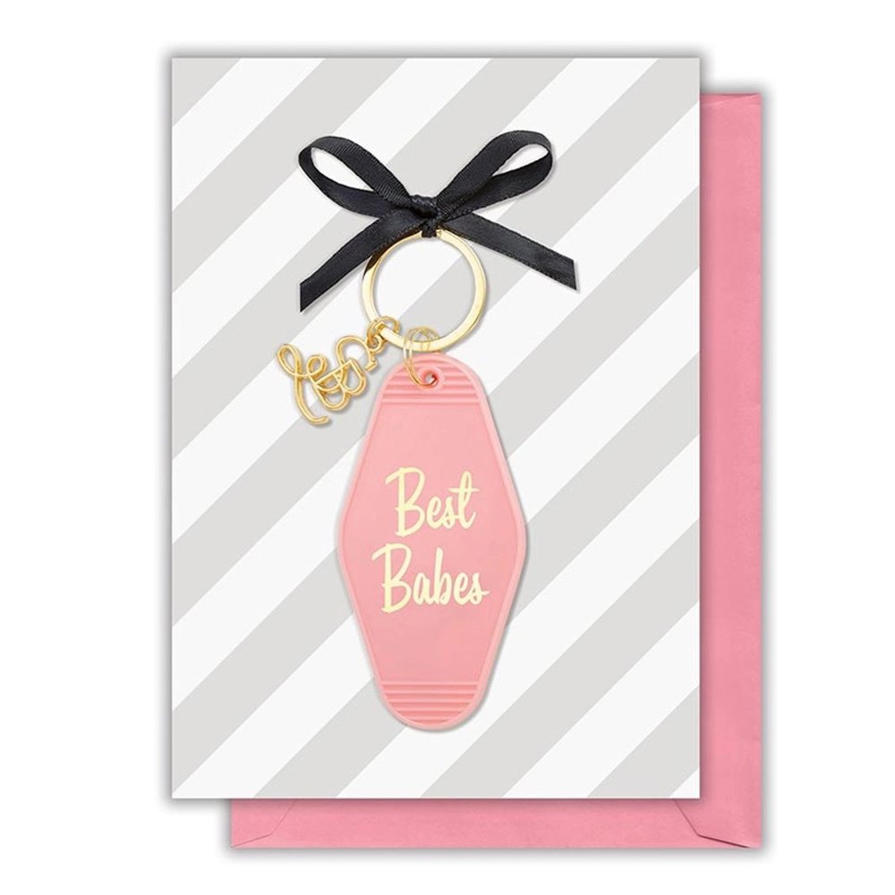 Best Babes Motel Style Keychain with Birthday Greeting Card | Gift for Her