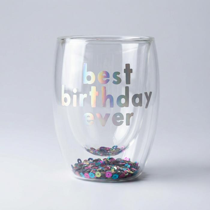 Best Birthday Ever Double-Wall Stemless Glass | With Sequins Inside