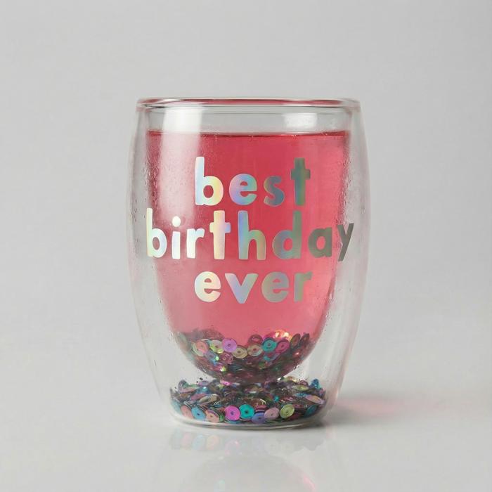 Best Birthday Ever Double-Wall Stemless Glass | With Sequins Inside