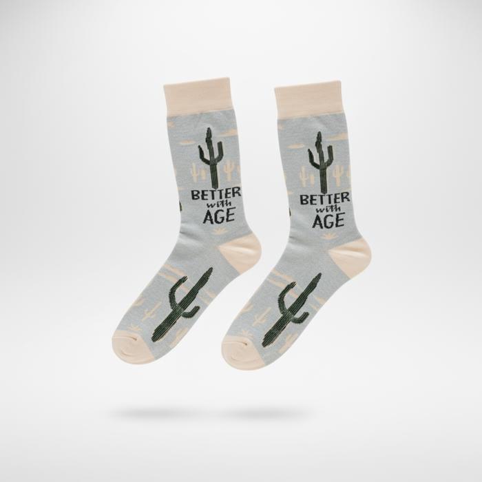 Better With Age Socks | Cactus Plants Illustration | Novelty Crew Socks | Gifts for Her