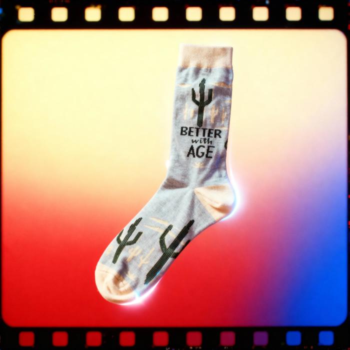 Better With Age Socks | Cactus Plants Illustration | Novelty Crew Socks | Gifts for Her