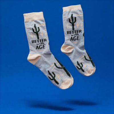 Better With Age Socks | Cactus Plants Illustration | Novelty Crew Socks | Gifts for Her