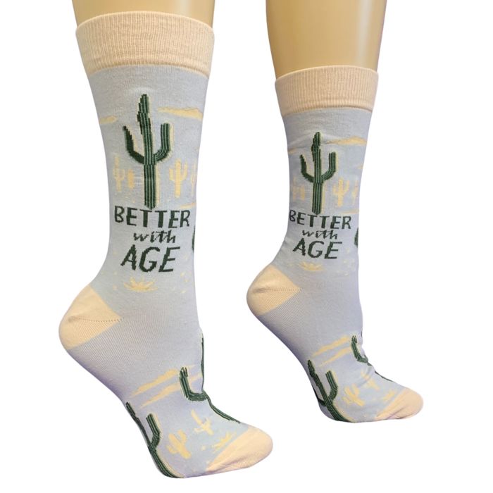 Better With Age Socks | Cactus Plants Illustration | Novelty Crew Socks | Gifts for Her