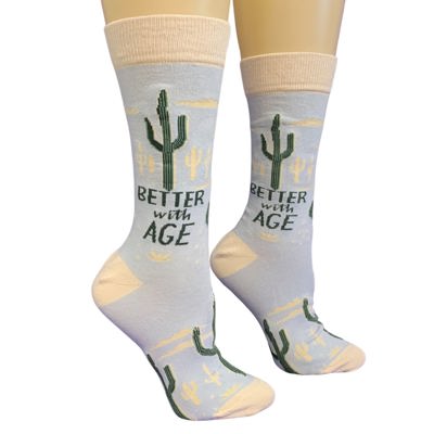 Better With Age Socks | Cactus Plants Illustration | Novelty Crew Socks | Gifts for Her