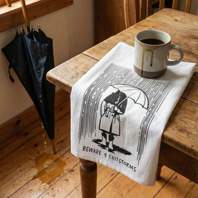 Beware Of Shitstorms Kitchen Towel | Black and White Cotton Hand Tea Dish Cloth | 28" x 28"