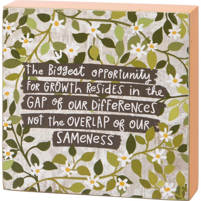 Biggest Opportunity For Growth Inspo Block Sign | 4" x 4" | Positive Mindset Success Goal Oriented Sayings