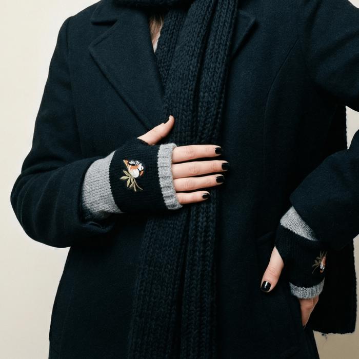 Bird Applique Arm Warmers | Fingerless Gloves in Black, Pink, or Green