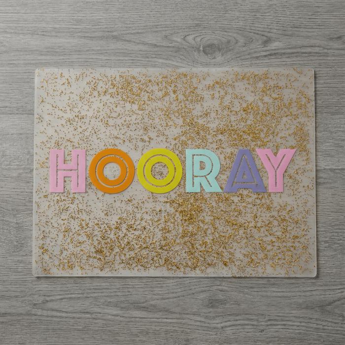 Birthday Girl/Boy Hooray" Glitter Confetti Single Placemat | Reusable Vinyl Table Place Mat for Birthday Parties"