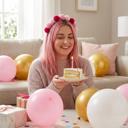  Birthday Pom Pom Headband in Red Light Dark Pink Fluffy Balls | Cute Party Hairband