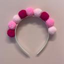  Birthday Pom Pom Headband in Red Light Dark Pink Fluffy Balls | Cute Party Hairband