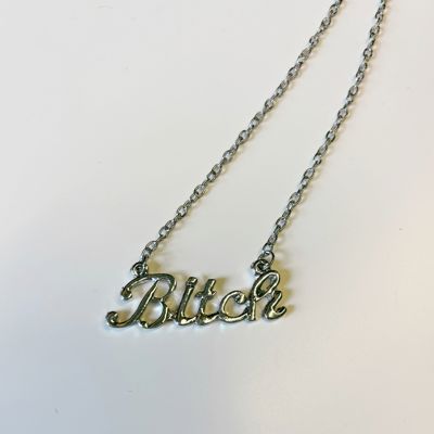 Bitch Script Nameplate Necklace in Silver