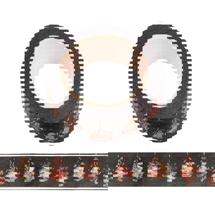 Black Geo Flowers Washi Tape with Rose Gold Accents | Gift Wrapping and Craft Tape