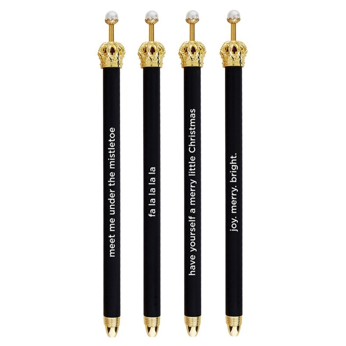Black Holiday Crown Pen Set of 12 | Giftable Quote Pens | Novelty Office Desk Supplies